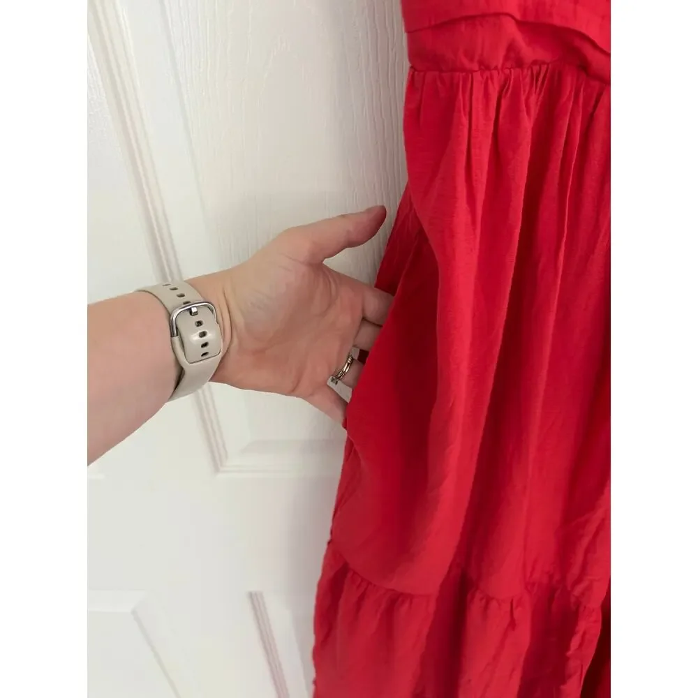 Abercrombie & Fitch Emerson Red Tiered Maxi Dress Strapless Convertible Resort